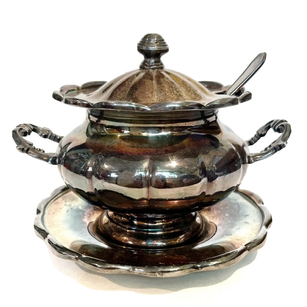 Vintage Marlboro Sterling Silver Plated EP Copper Sugar Dish Saucer Spoon Canada